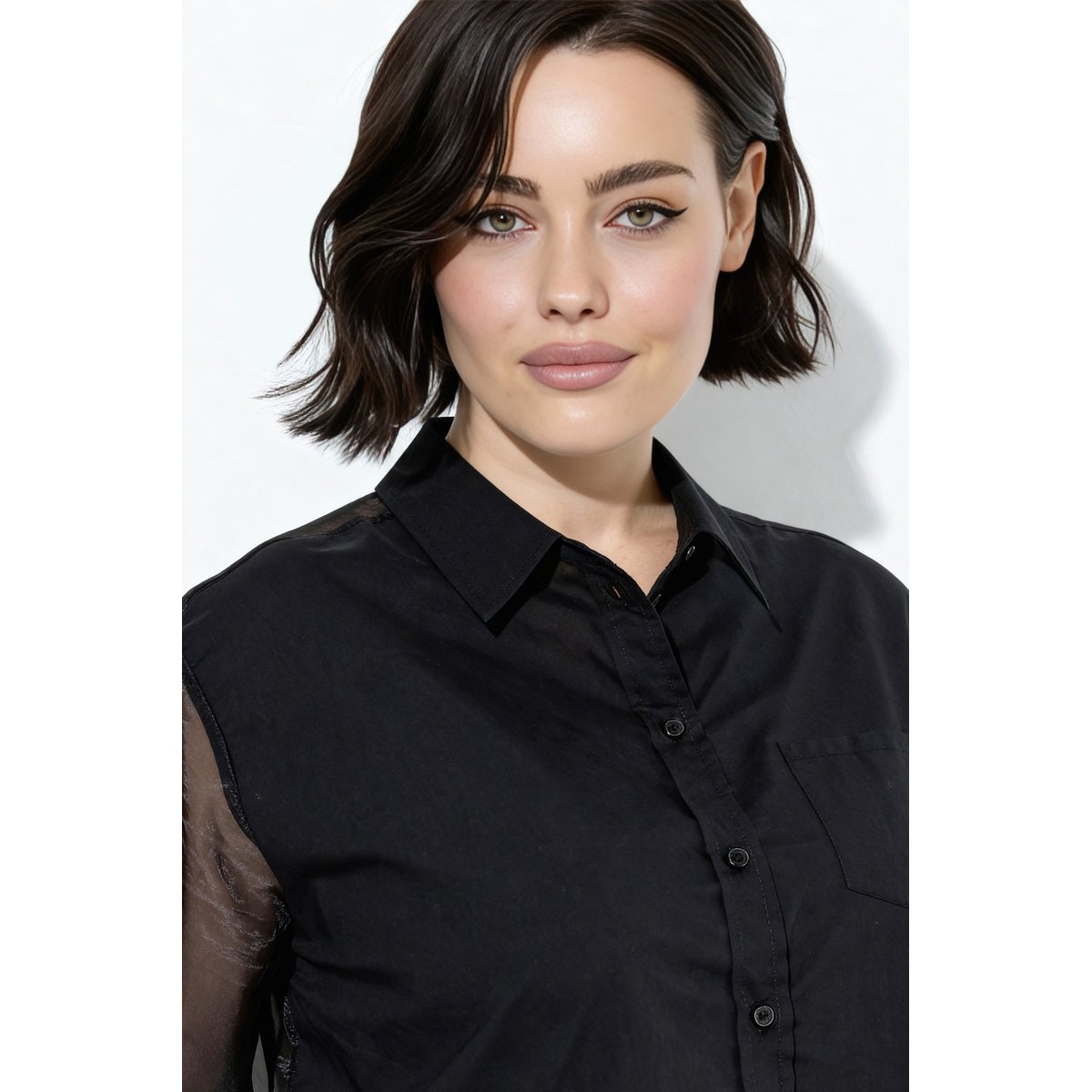 Chemisier à manches longues et col chemise noir, ULLA POPKEN