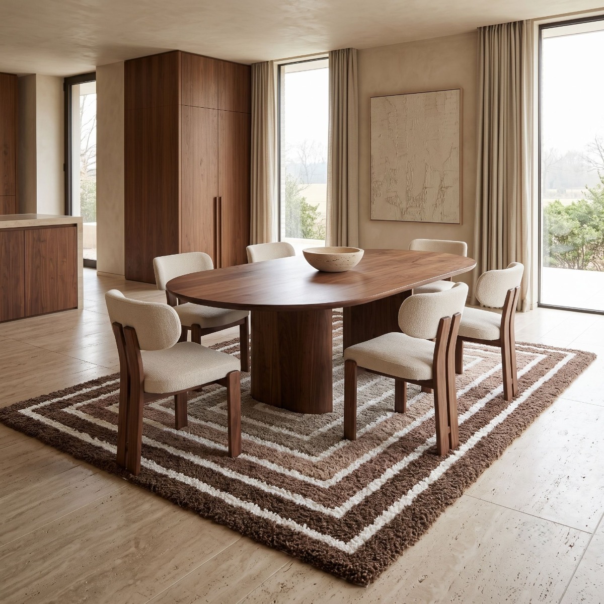 Tapis shaggy doux à motif géométrique MOKA MULTICADRES marron beige écru, THE DECO FACTORY