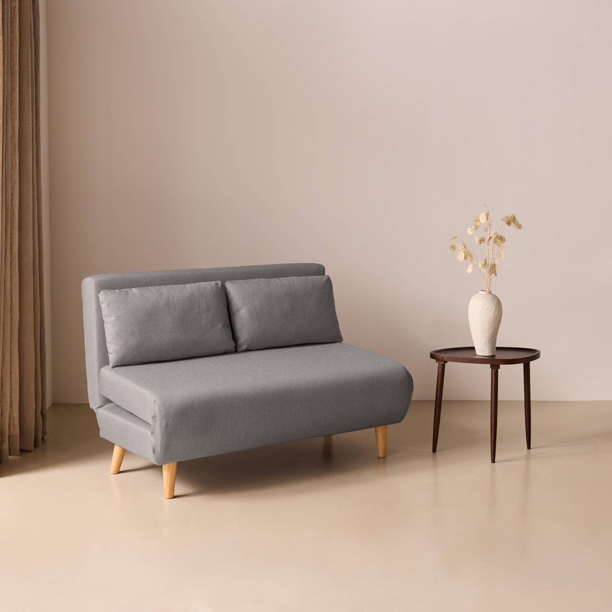 Canapé convertible 2 places tissu GUESTA gris clair, SWEEEK