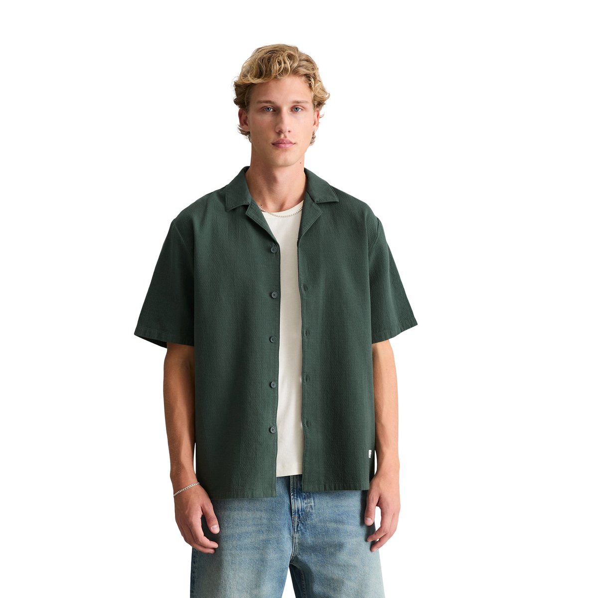 Chemise à manches courtes regular en sergé de coton bio double épaisseur vert, MARC O’POLO DENIM