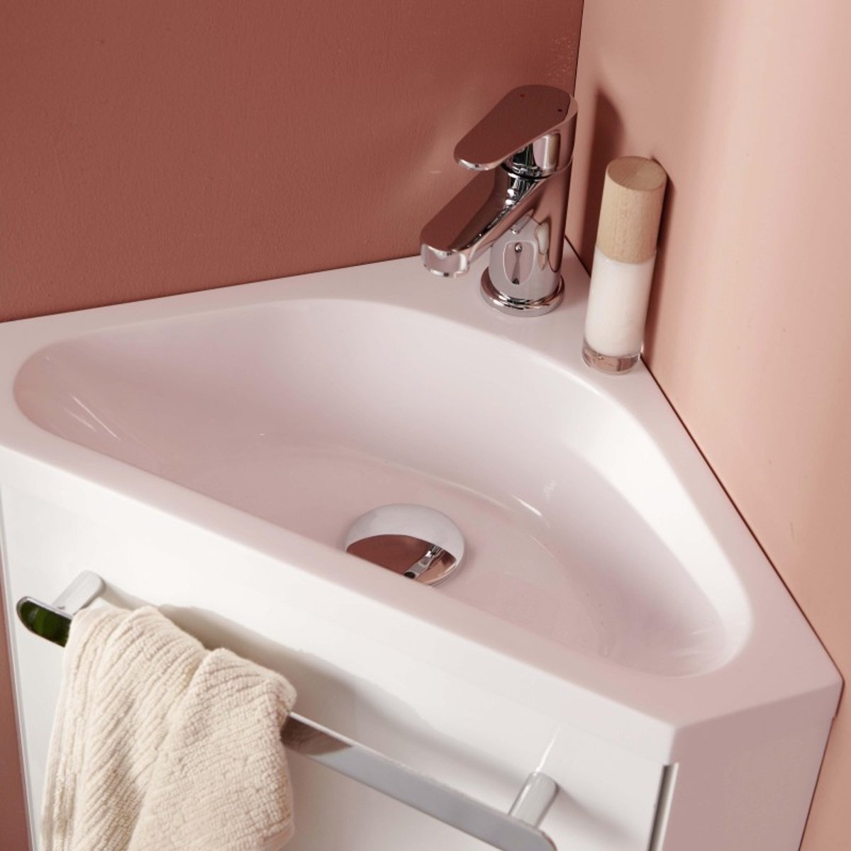 Meuble lave-mains d'angle suspendu SKINO blanc brillant, MOB IN