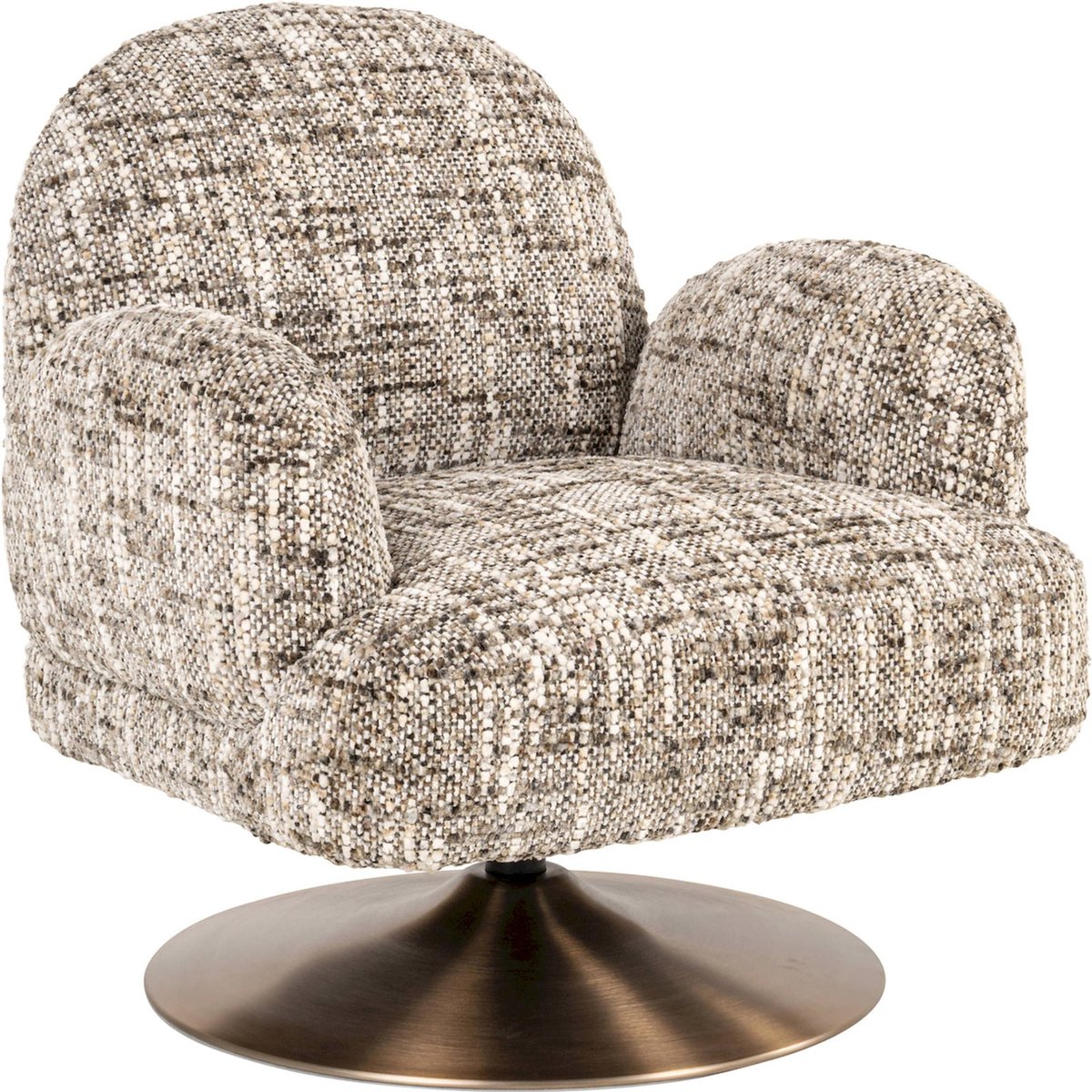Fauteuil lounge pivotant en polyester marron chiné effet tweed omara, RECOLLECTION