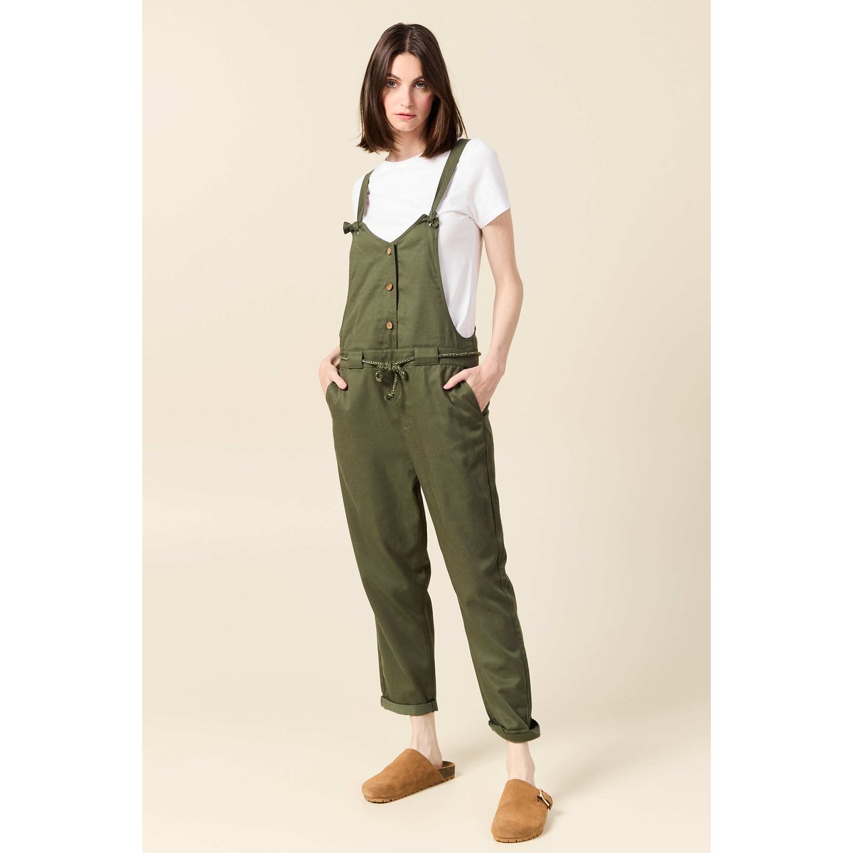 Salopette fluide boutonnée vert foncé, BONOBO