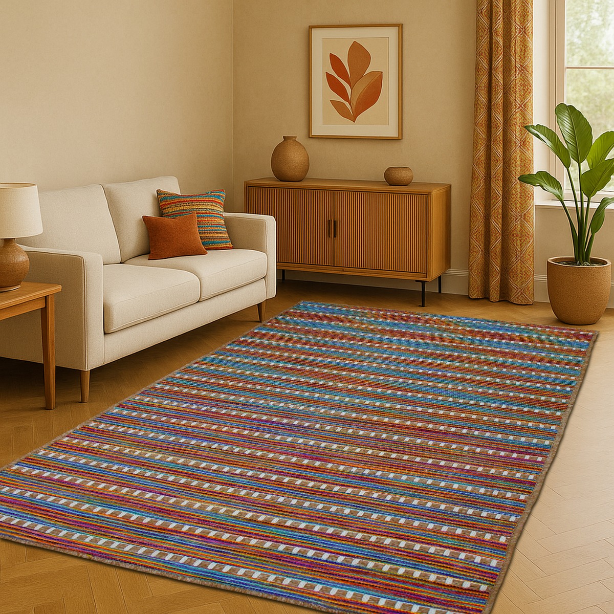 Tapis salon aspect jute salon JUTA LOOK beige multicolore, THE DECO FACTORY