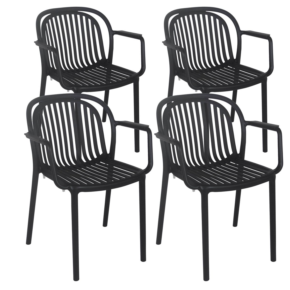 Lot de 4 fauteuils de terrasse en plastique, COPENHAGUE noir, OVIALA