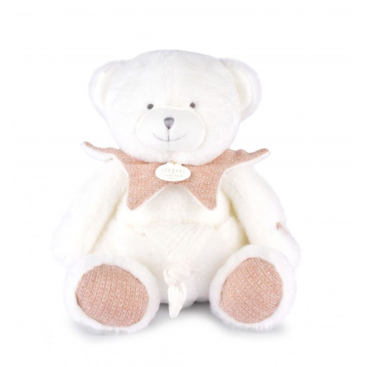 DOUDOU 25 ANS - OURS ROSE Pantin avec doudou mouchoir couleur unique, DOUDOU ET COMPAGNIE