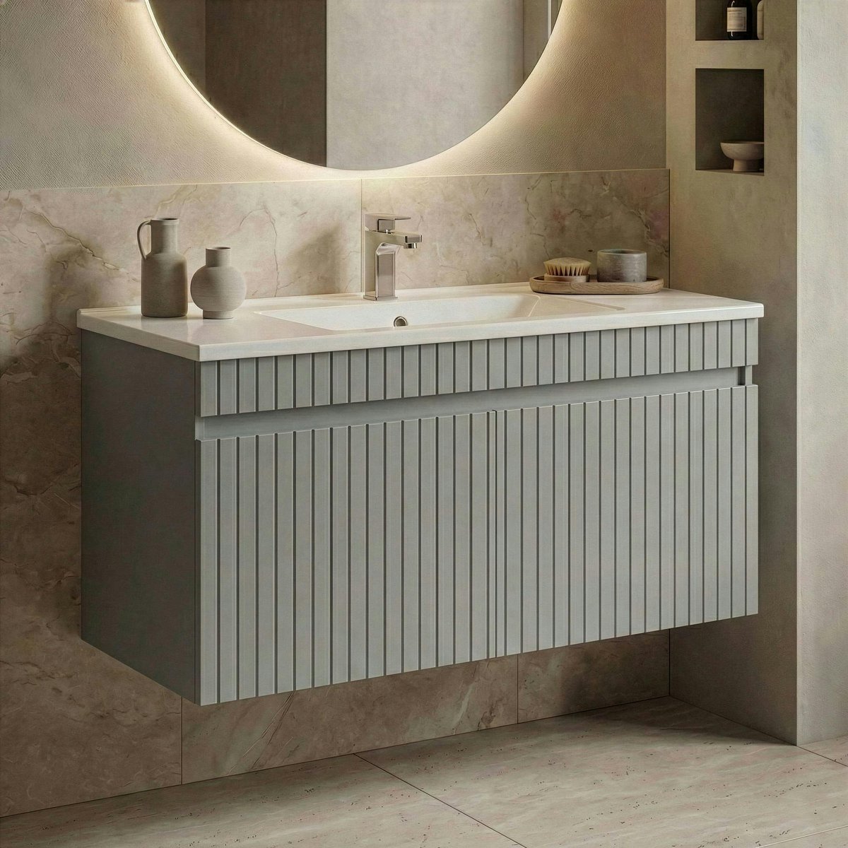 Meuble vasque mural 100 cm, 2 portes YARA cachemire, PIER IMPORT
