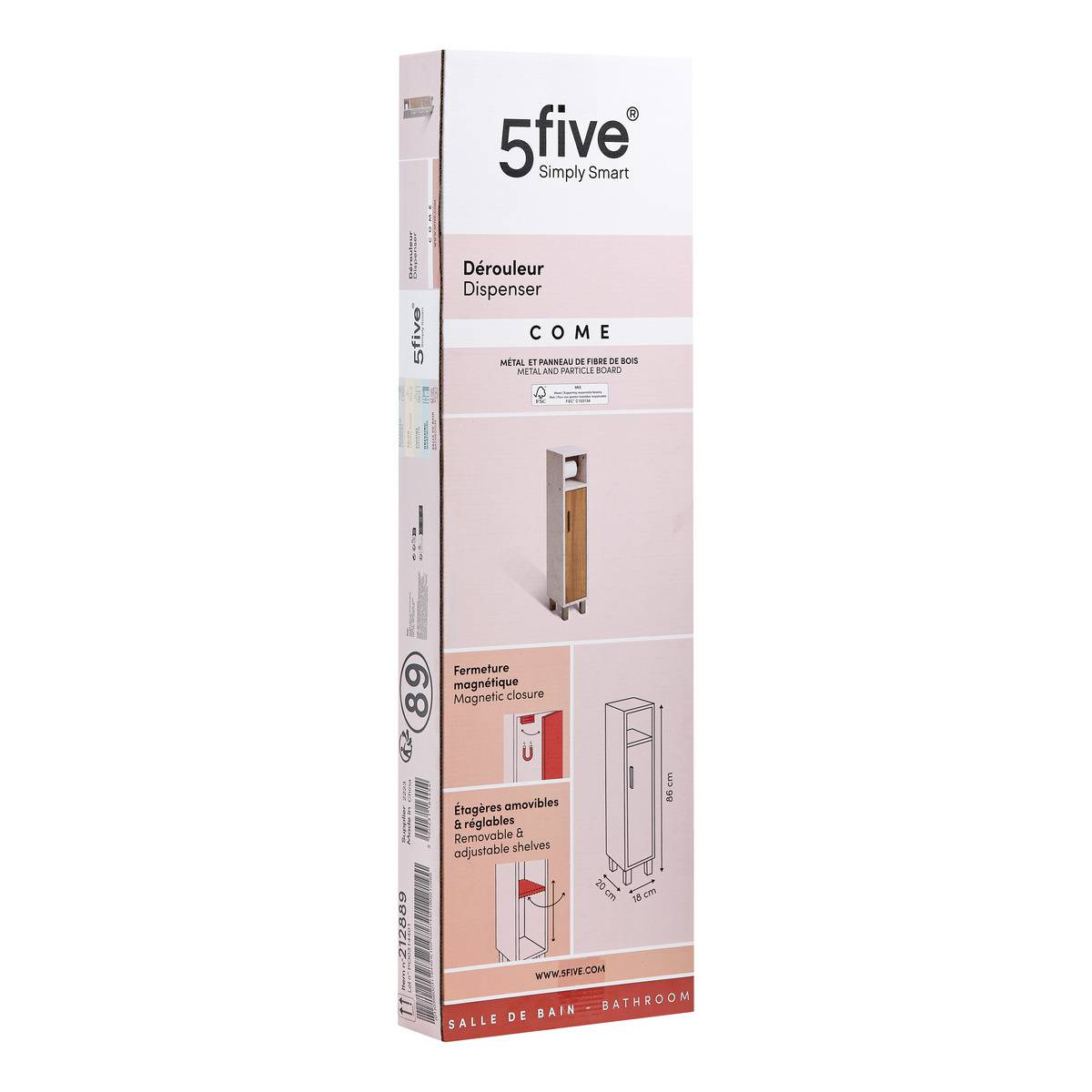 Dérouleur WC 1 porte effet marbre COME marron, 5FIVE SIMPLY SMART