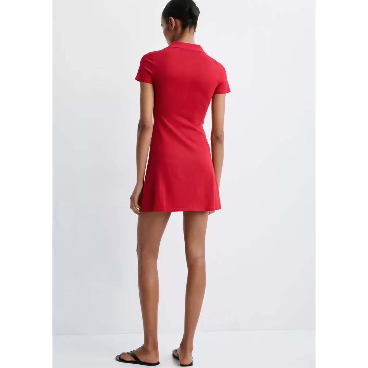 Robe maille col polo rouge, MANGO