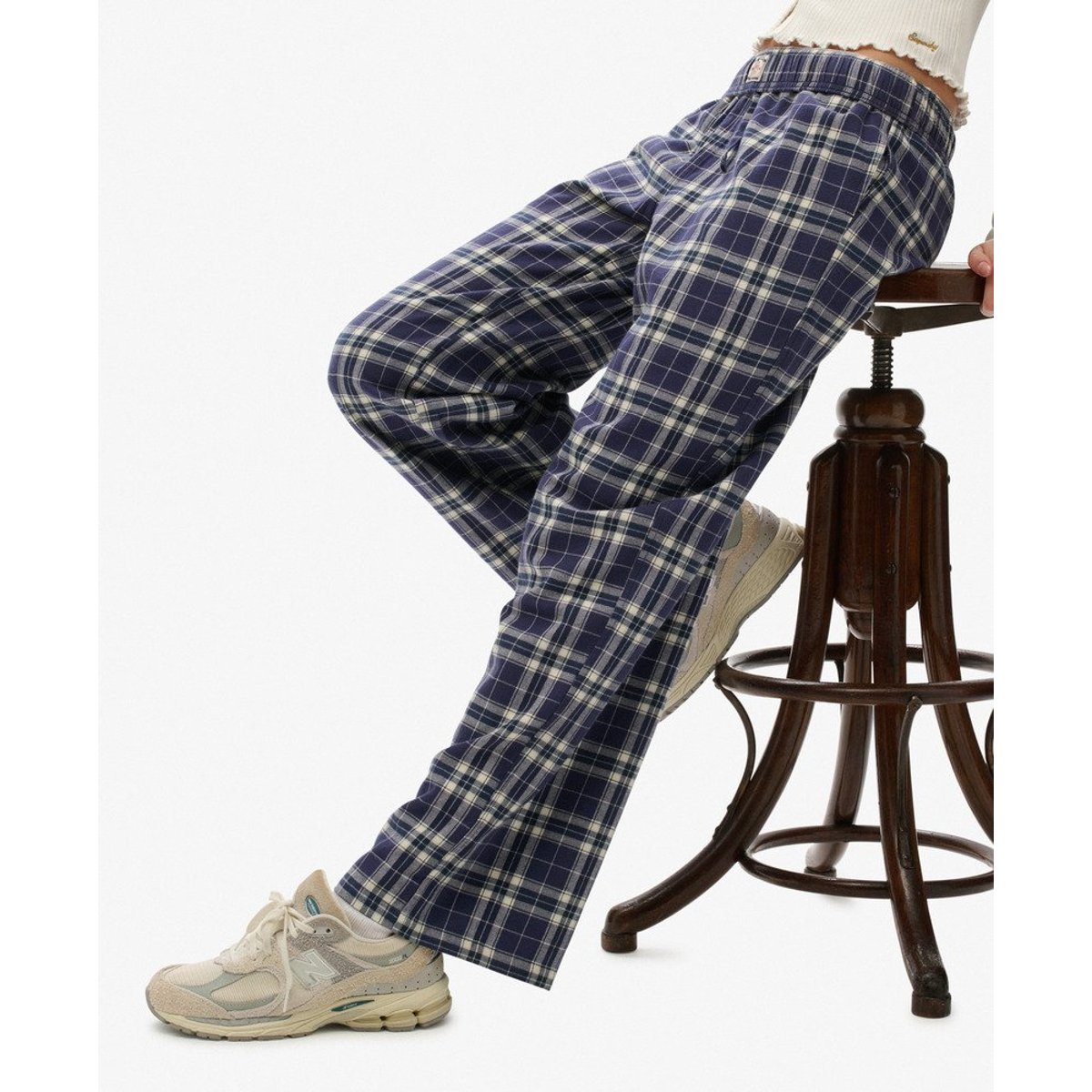 Pantalon à carreaux en coton avec élastique bleu marine à carreaux, SUPERDRY