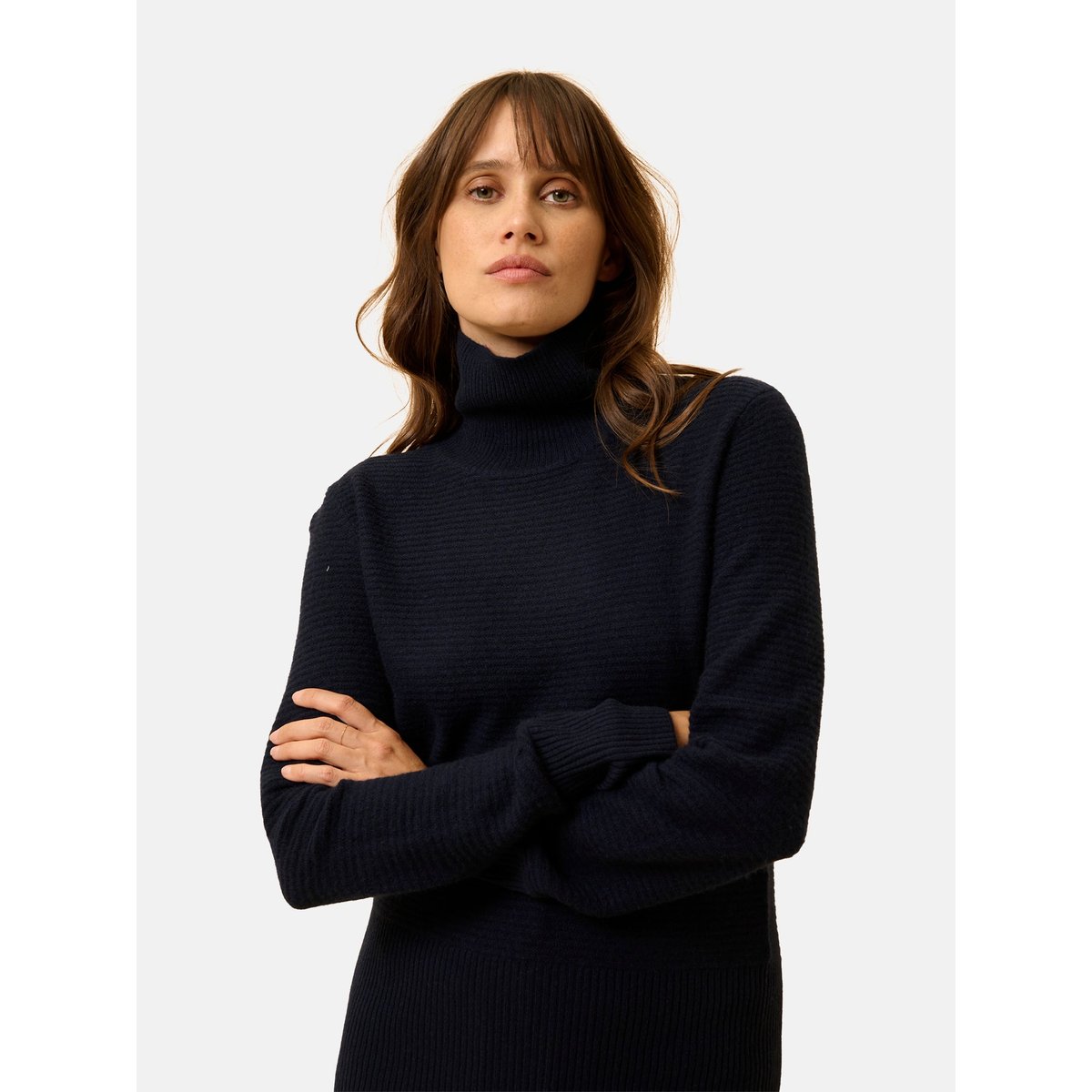Pull Col Roulé Navy Udny bleu foncé, JUST CASHMERE
