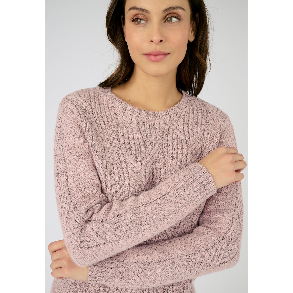 Pull col rond maille chinée Thermolactyl rose chiné, DAMART