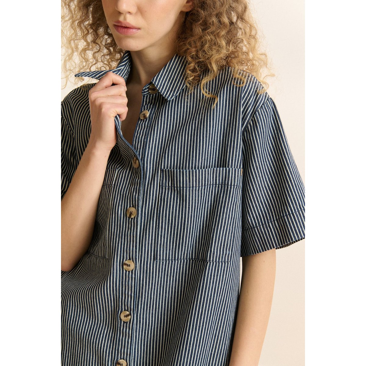 Robe chemise courte à rayures  CALIE marine, GARANCE PARIS 