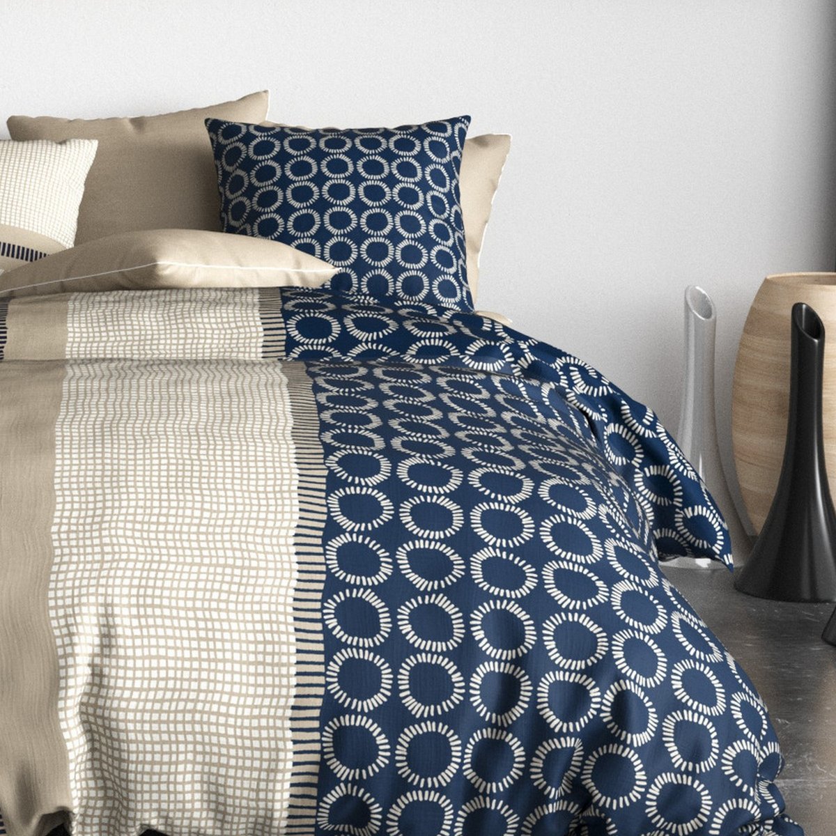 Parure de lit - Housse de couette coton 57 fils bleu, EDEN