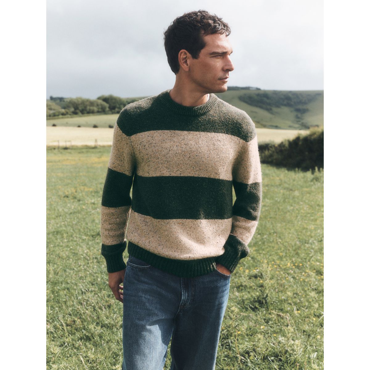 Pull ras du cou en maille rayures vertes/écrues, NEXT