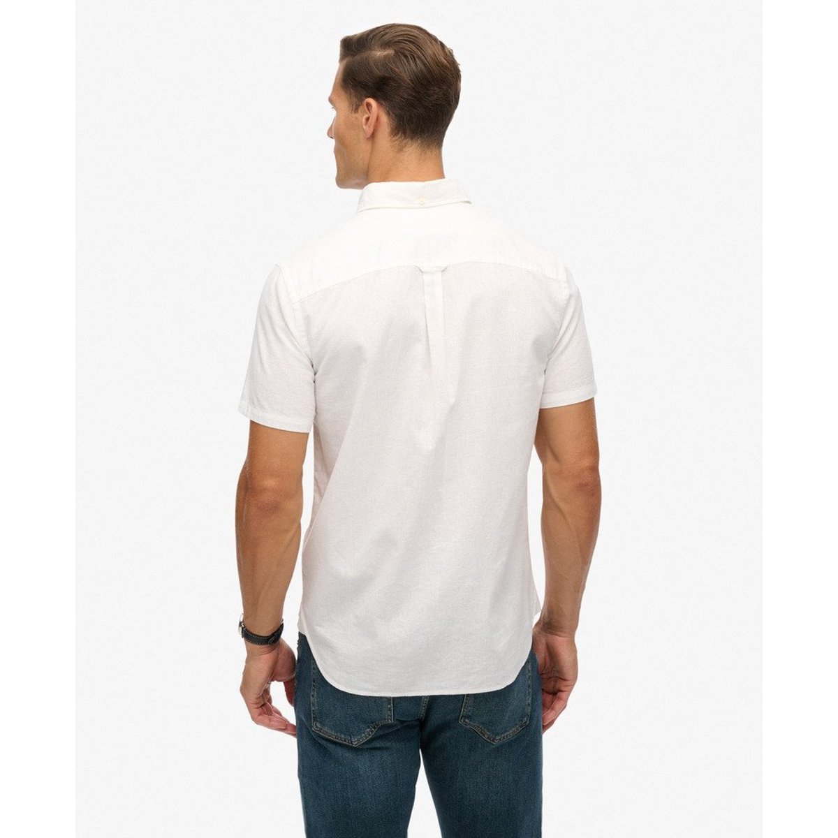 Chemise à manches courtes en coton et lin City blanc optic, SUPERDRY