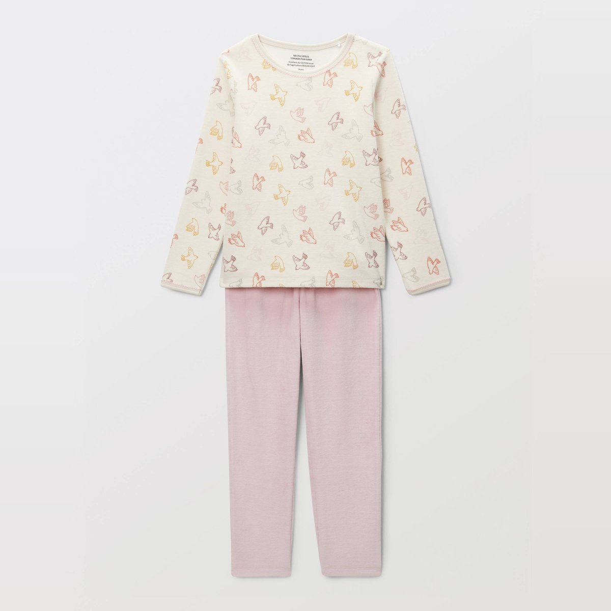 Pyjama velours manches longues imprimé en coton BIO GOTS eglantine, MONOPRIX