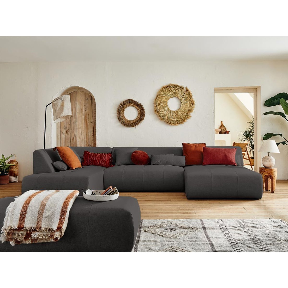 Canapé panoramique d'angle gauche 7 places, ONYX gris foncé, BEST MOBILIER