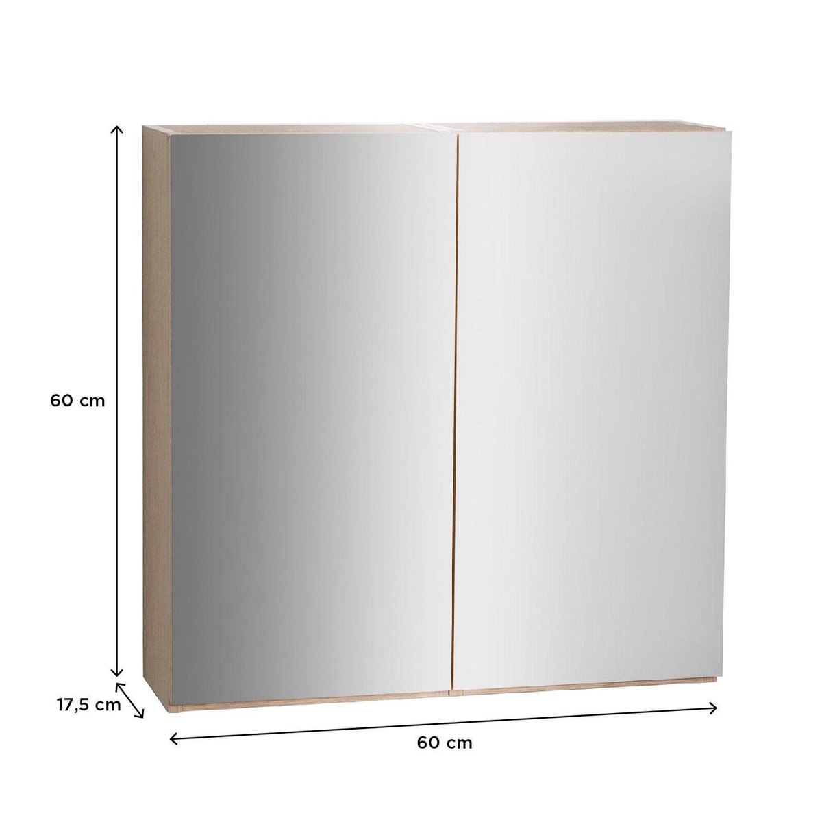 Armoire de toilette 60cm double porte avec miroirs WILL décor chêne, MOB IN