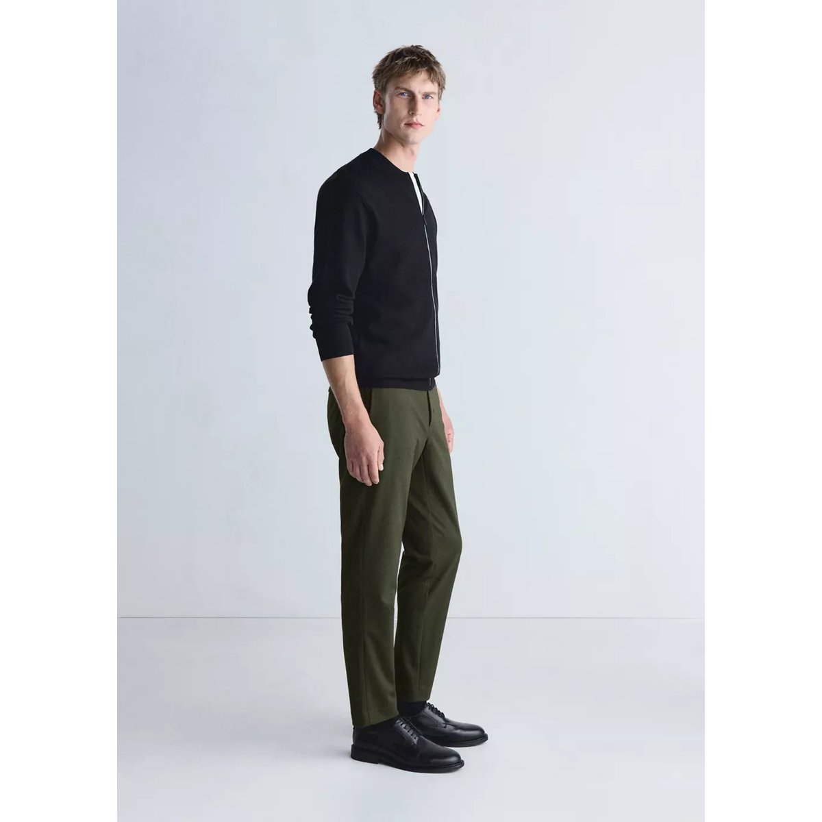 Cardigan confort en maille extensible noir, MANGO MAN