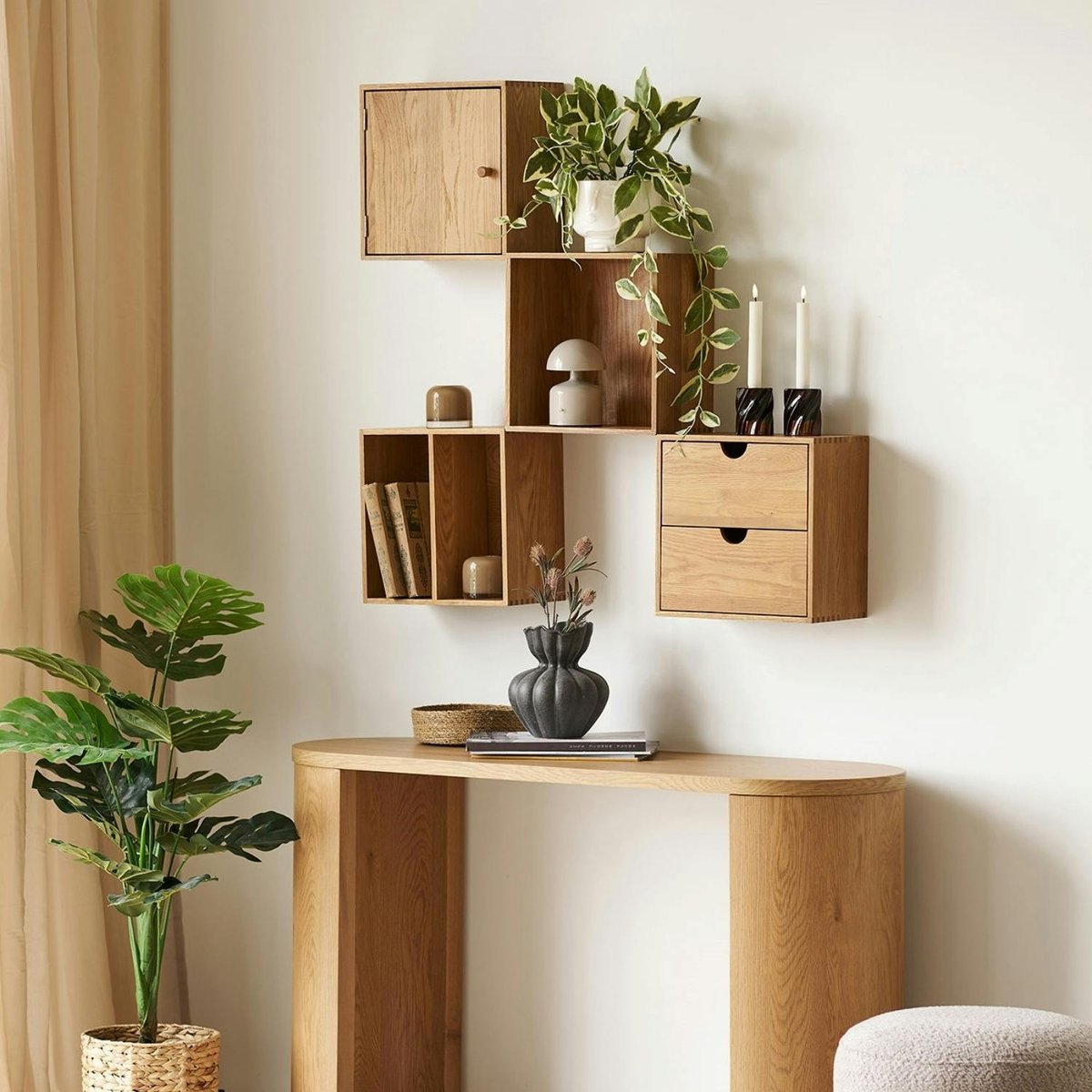 Etagère cube murale en bois de chêne 30 cm VARDE bois naturel, PIER IMPORT