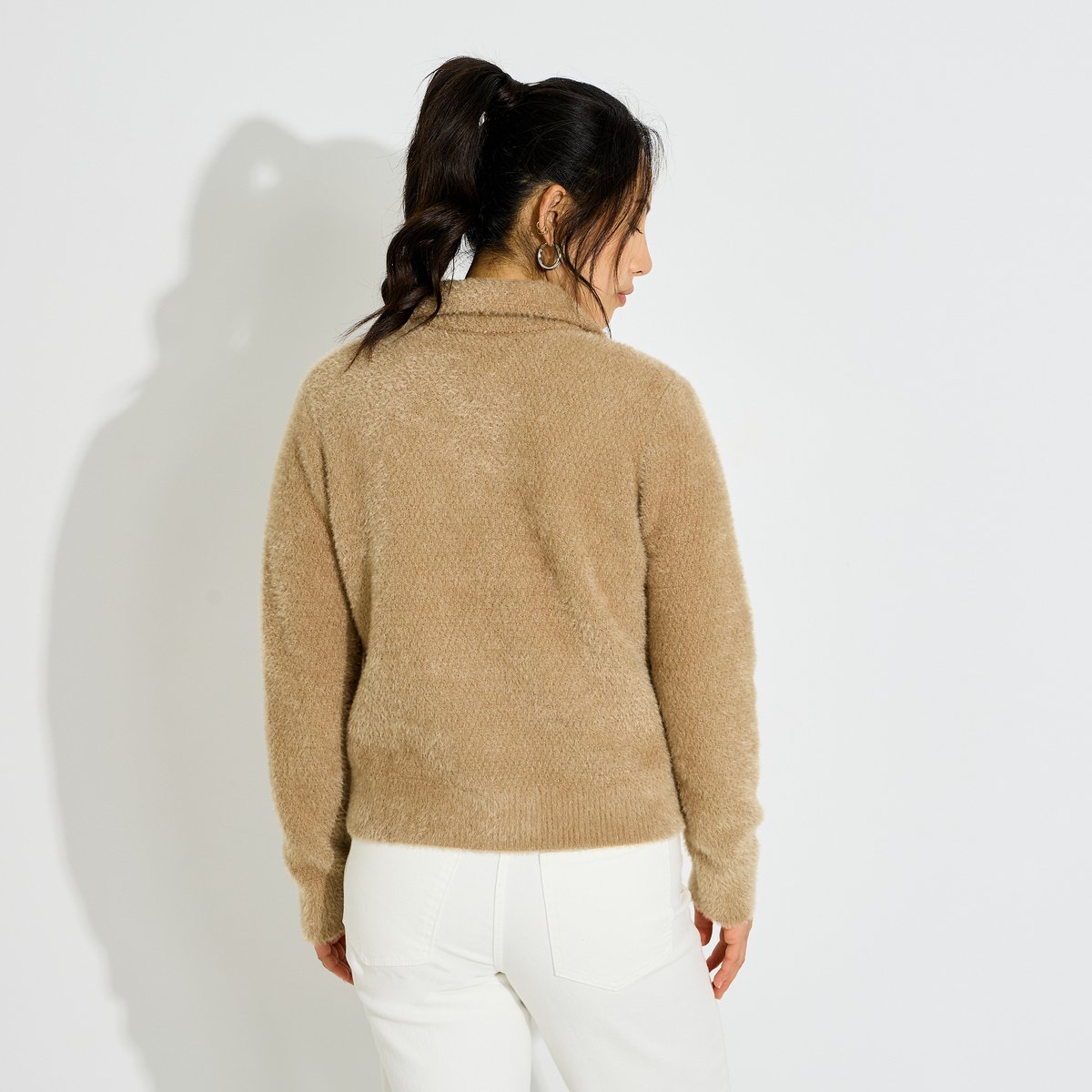 Gilet fluffy double boutonnage marron camel, GRAIN DE MALICE
