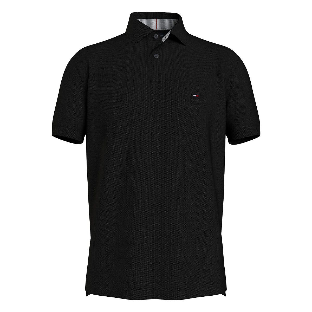 Polo direito stretch, gola com 2 botões preto , TOMMY HILFIGER