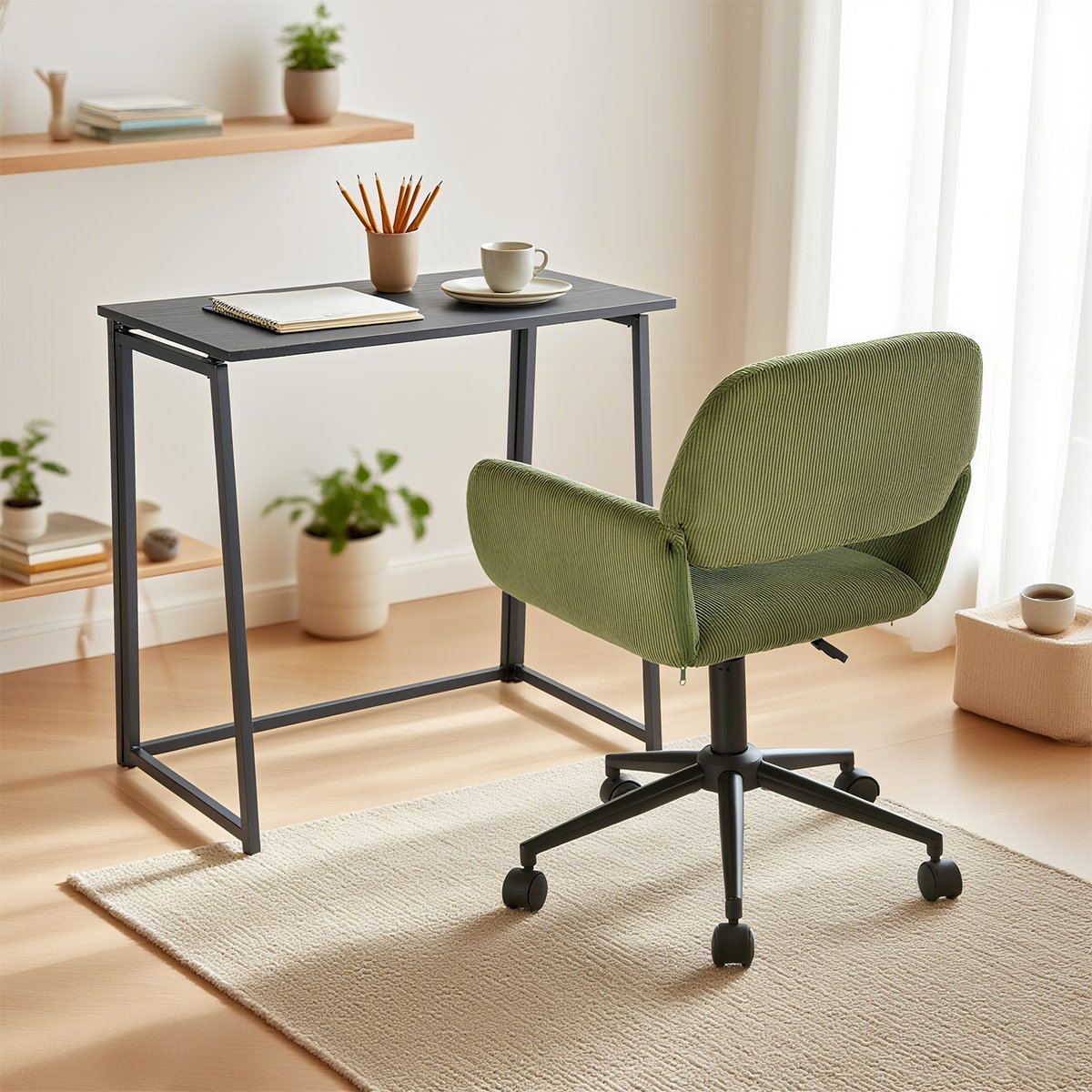 Ensemble de bureau pliable avec chaise de bureau, ASCOLI+ROSS vert noir, MEUBLES COSY