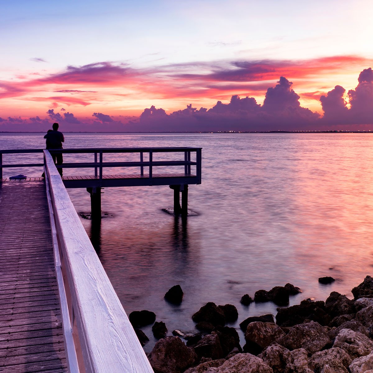 Papier peint panoramique coucher de soleil a miami intissé, HEXOA