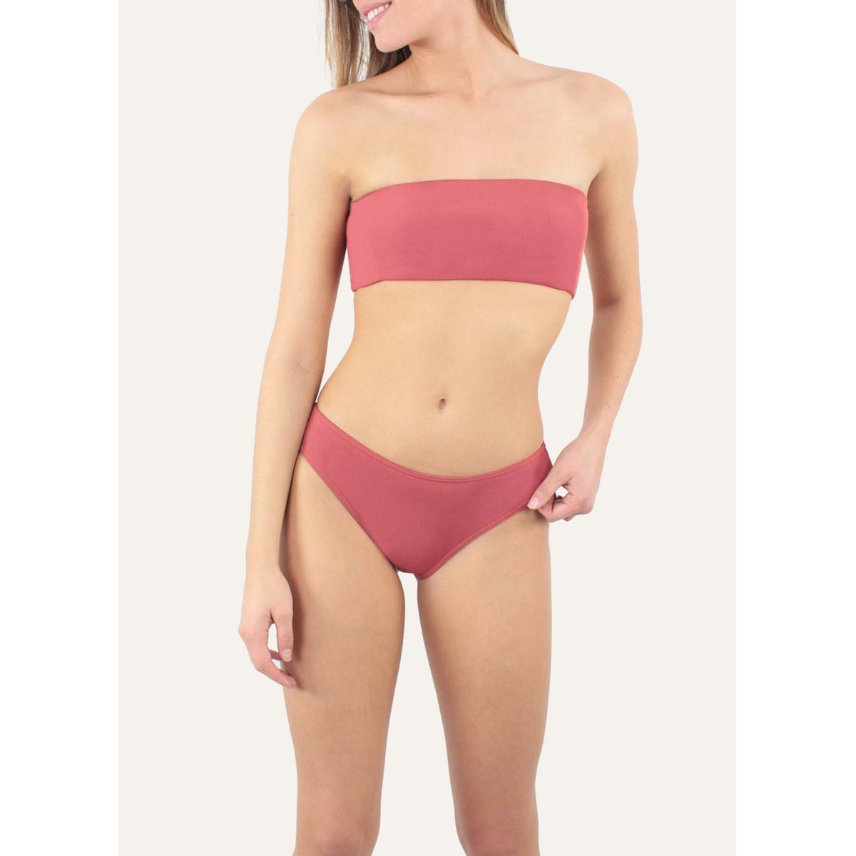 Haut de maillot bandeau souple avec armatures texturé ALLURE terracotta, LAURA BY JANINE ROBIN
