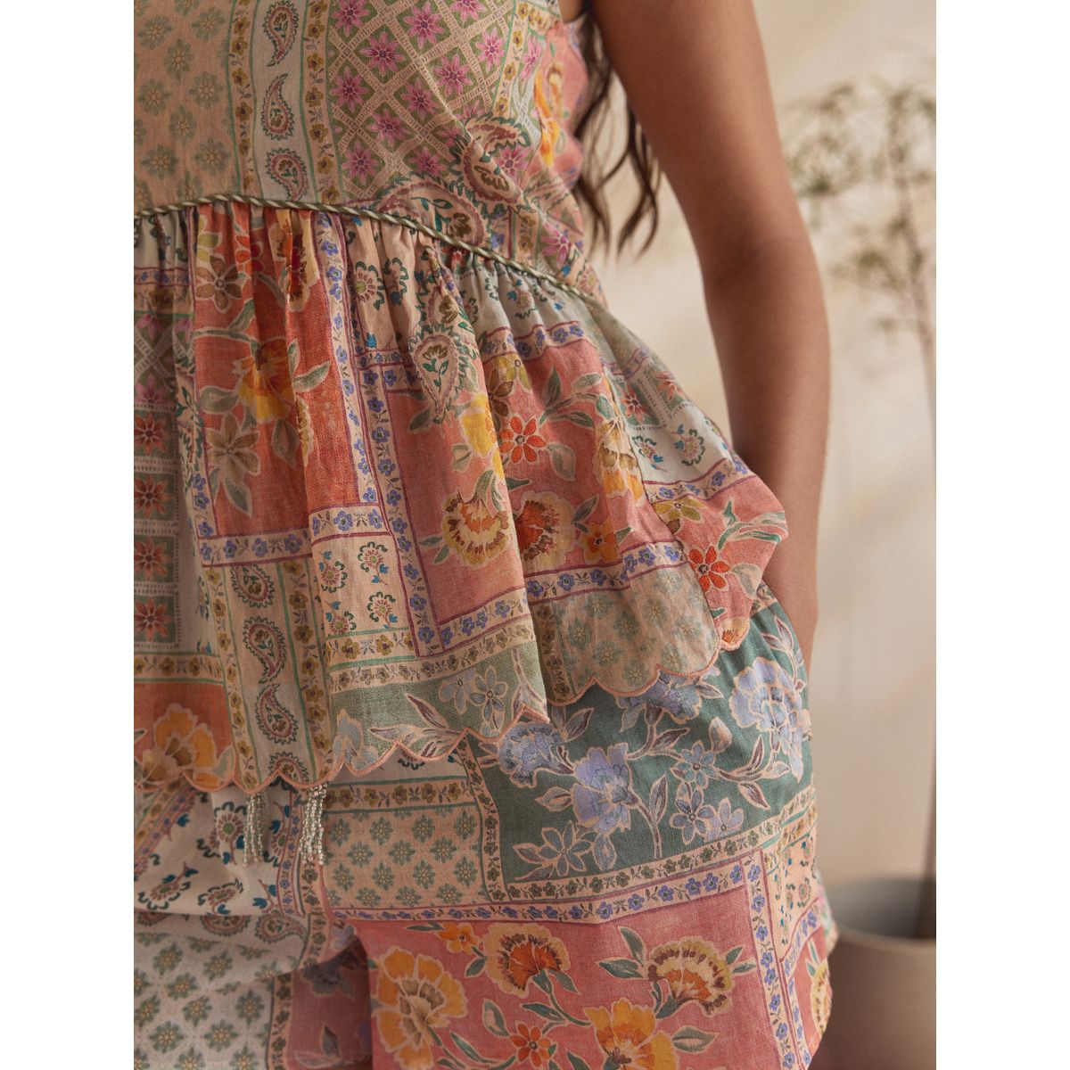Ensemble pyjama short et caraco pêche rose cachemire, NEXT