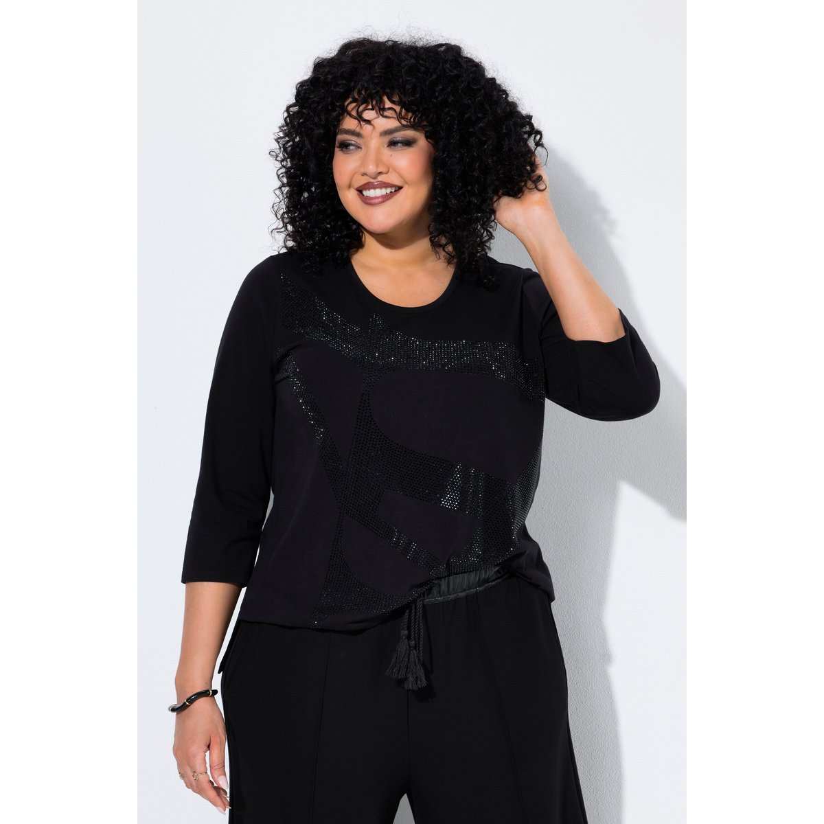 T-shirt avec strass fantaisie noir, ULLA POPKEN
