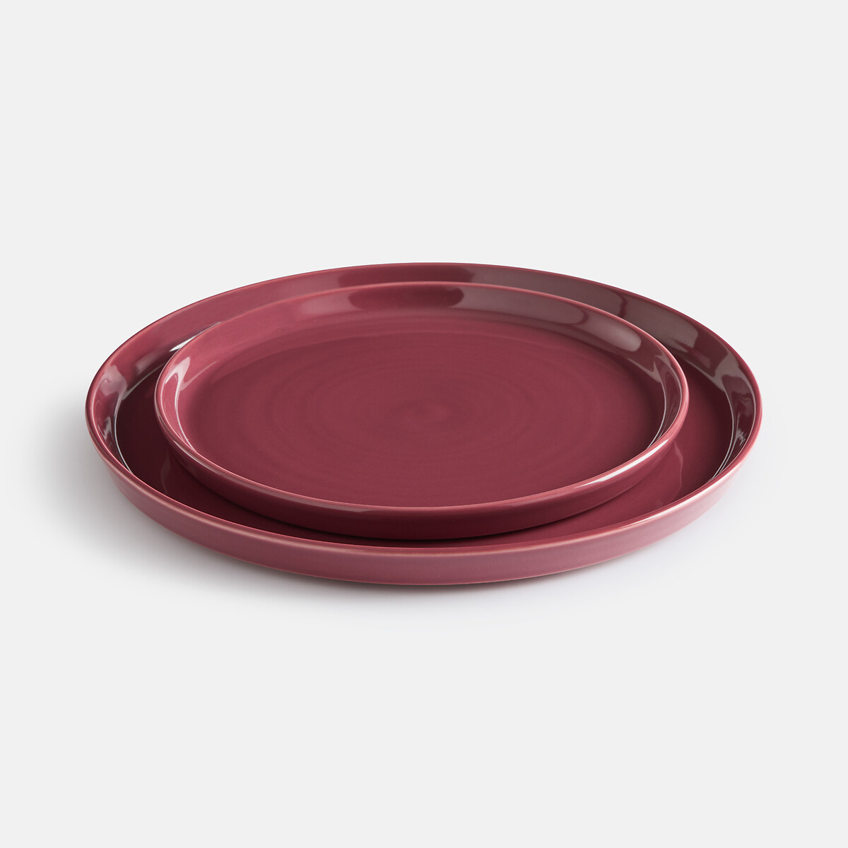 Lot 4 assiettes plates grès émail réactif, SACHA bordeaux, LA REDOUTE INTERIEURS