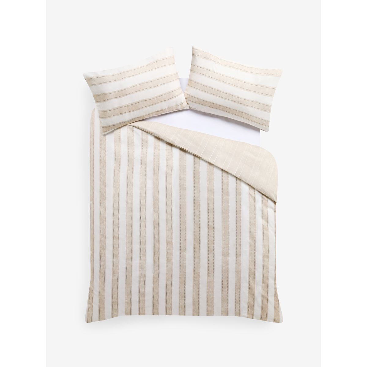 Housse de couette et taie d'oreiller brossées rayure naturelle, NEXT