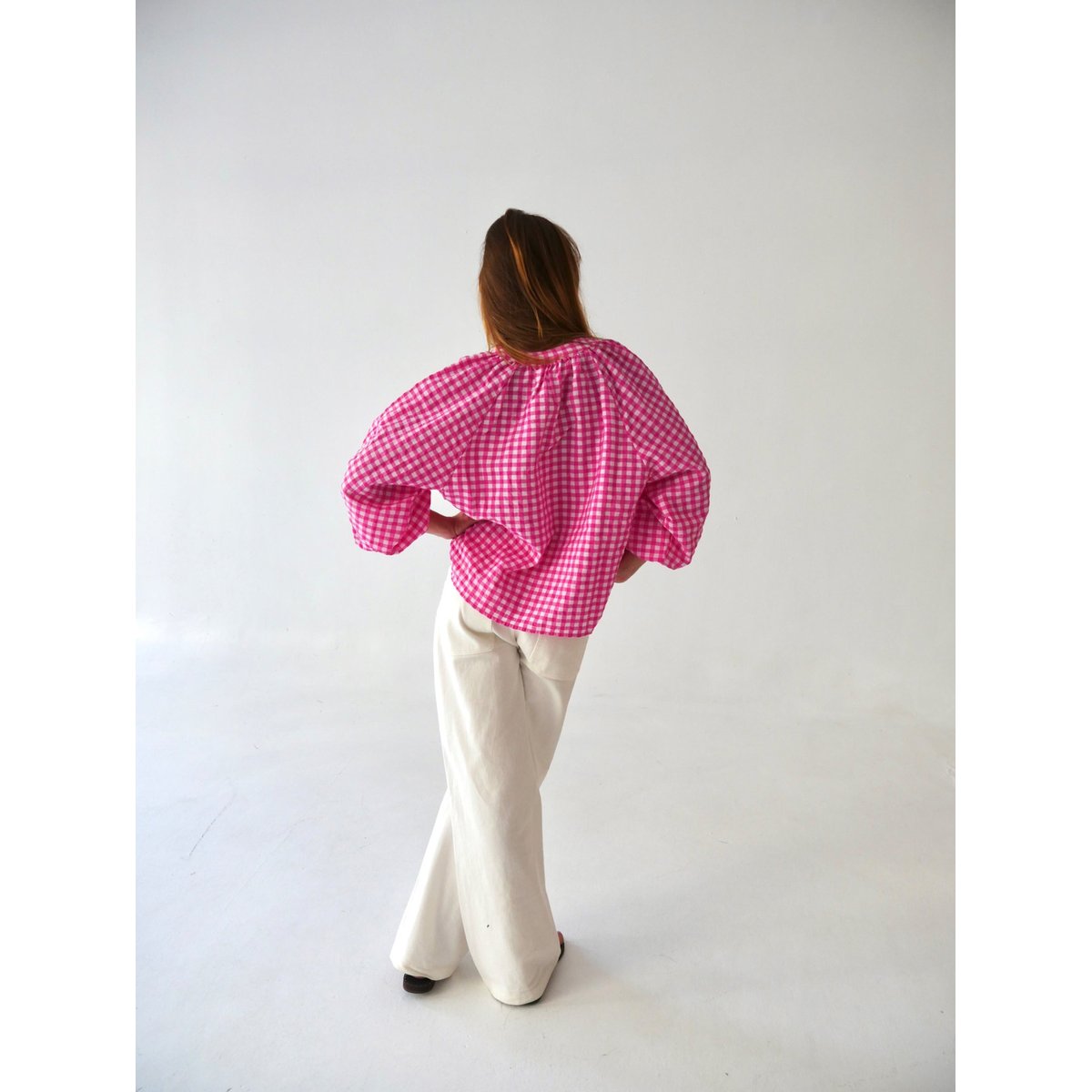 Blouse vichy col noué MATILDE rose / fuchsia, MINDTRAVELER