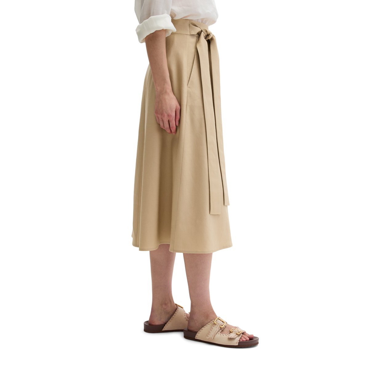 Jupe portefeuille regular en viscose-lin stretch beige, MARC O'POLO