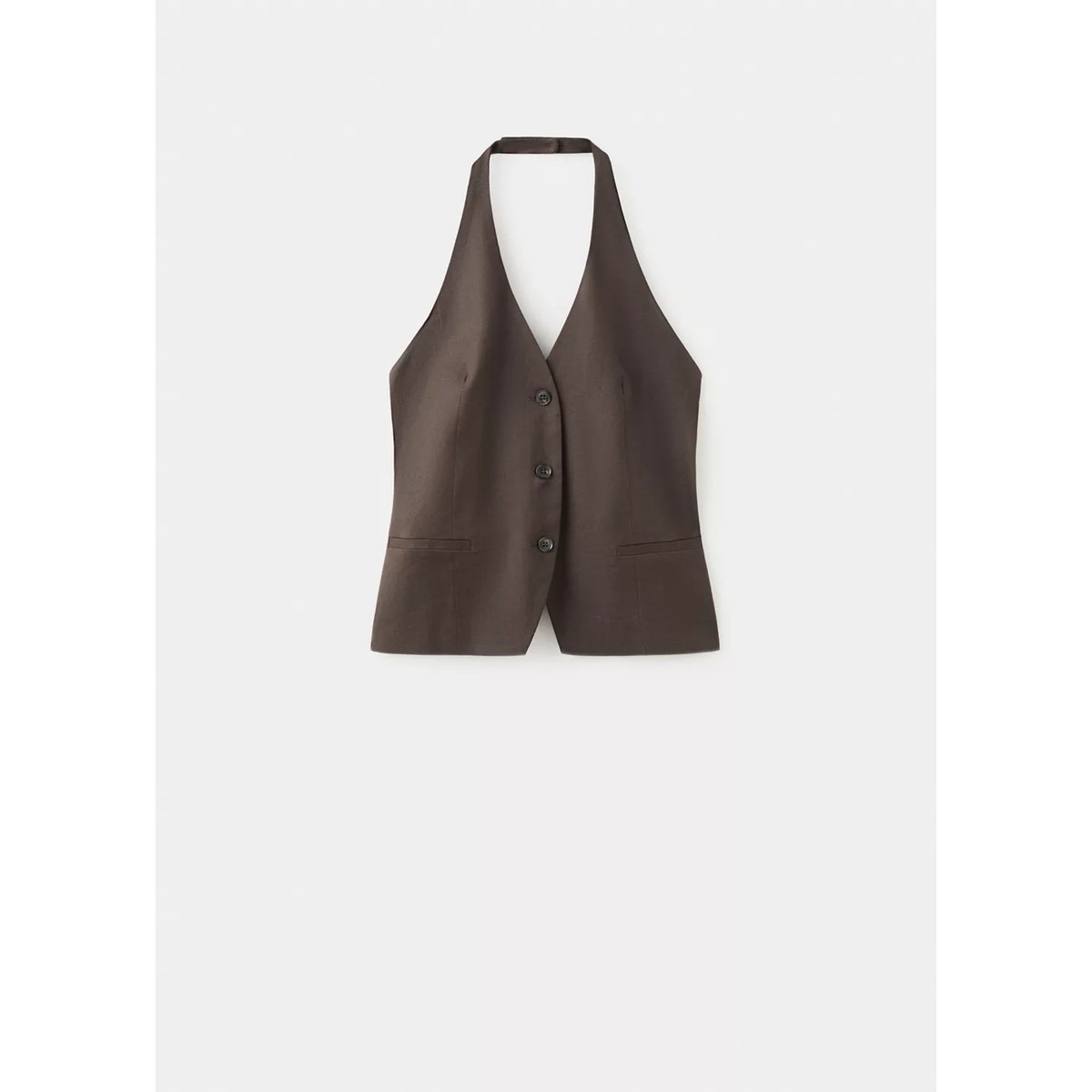 Gilet lin emmanchures américaines chocolat, MANGO