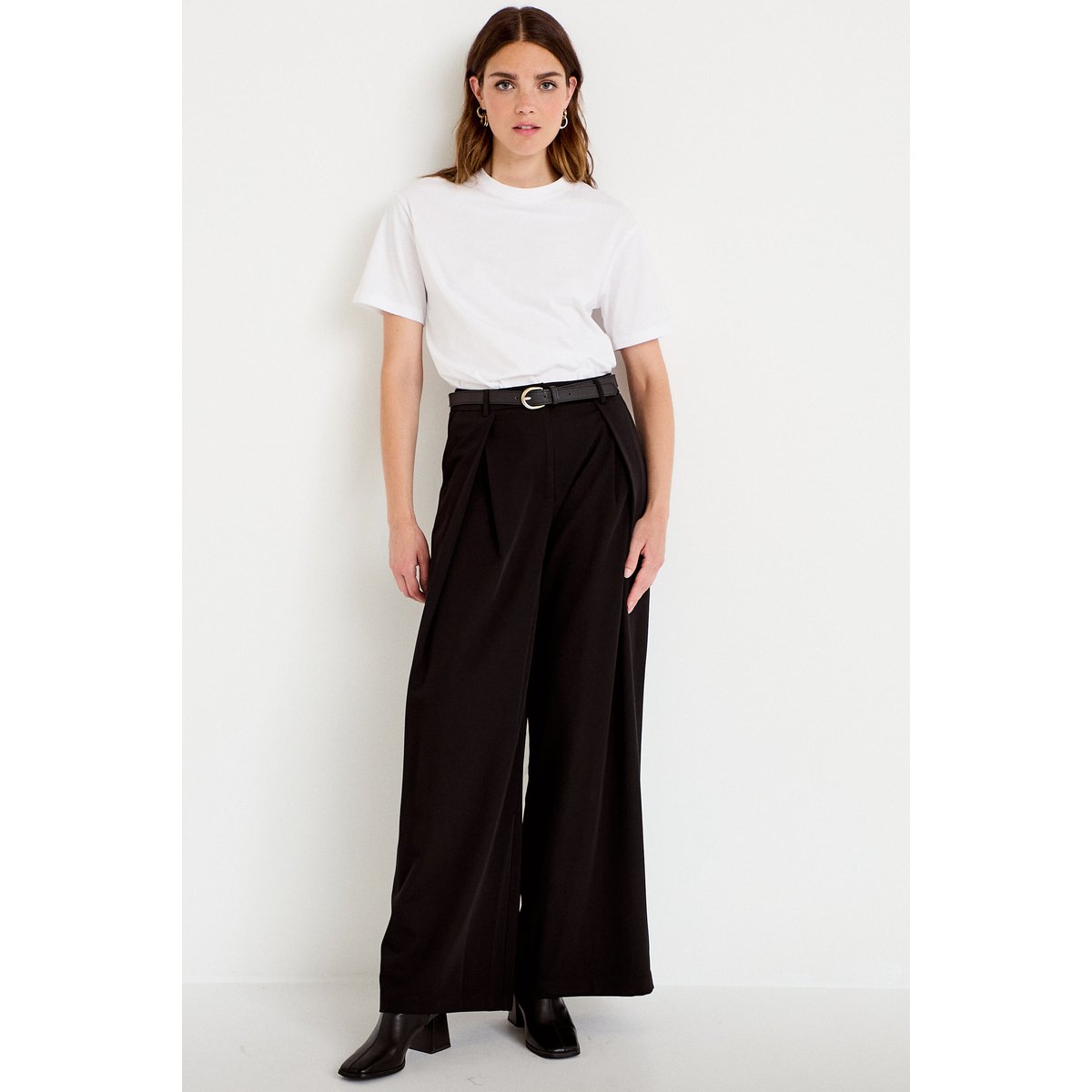 Pantalon large avec ceinture amovible noir, CACHE CACHE