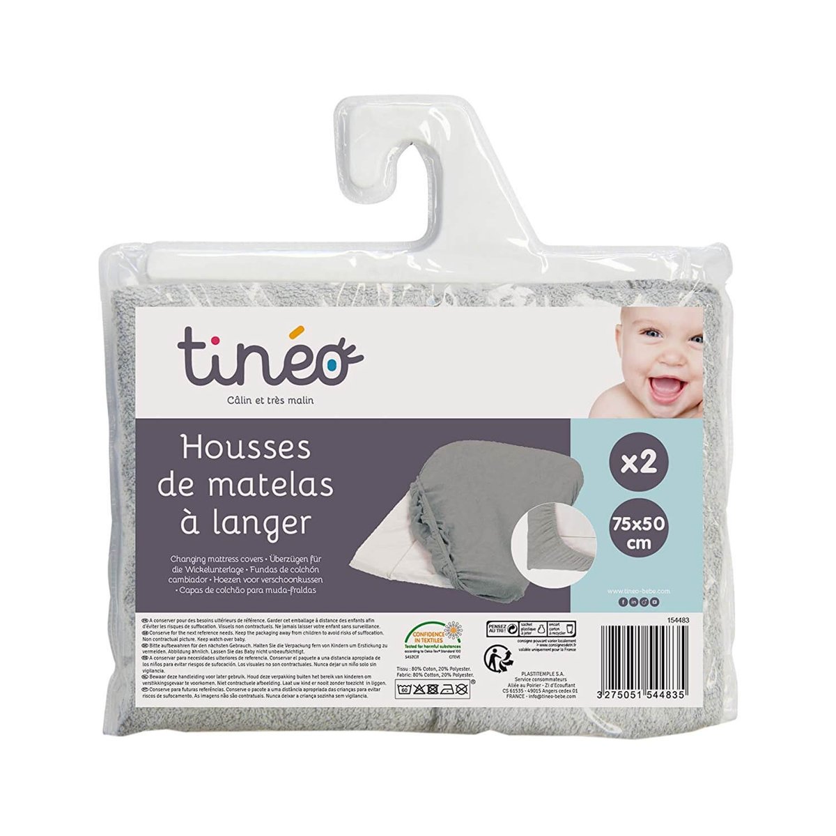 Lot de 2 housses de matelas à langer gris clair, TINEO