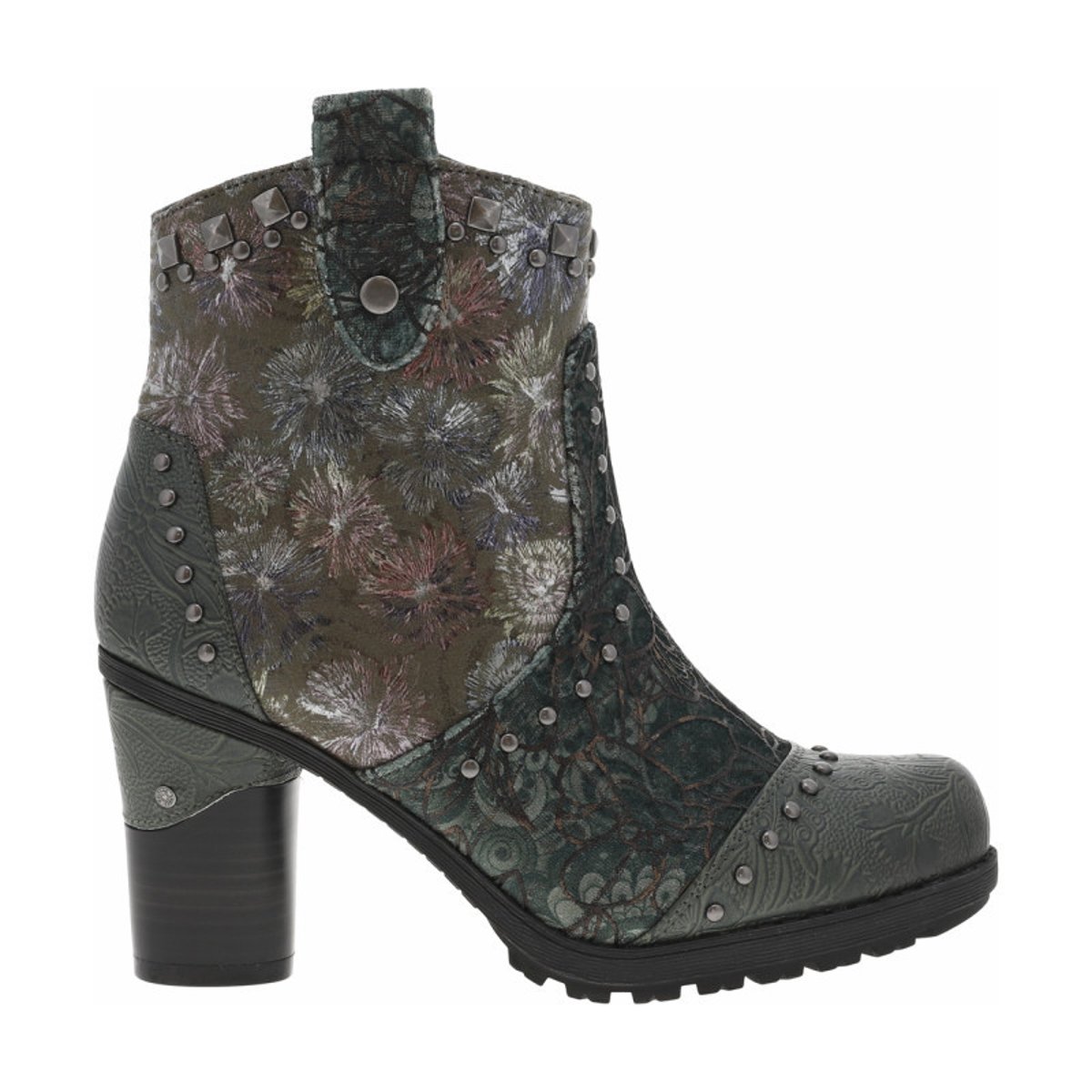 Boots kaki et multicolores à talon décroché haut avec un zip kaki, MUSTANG
