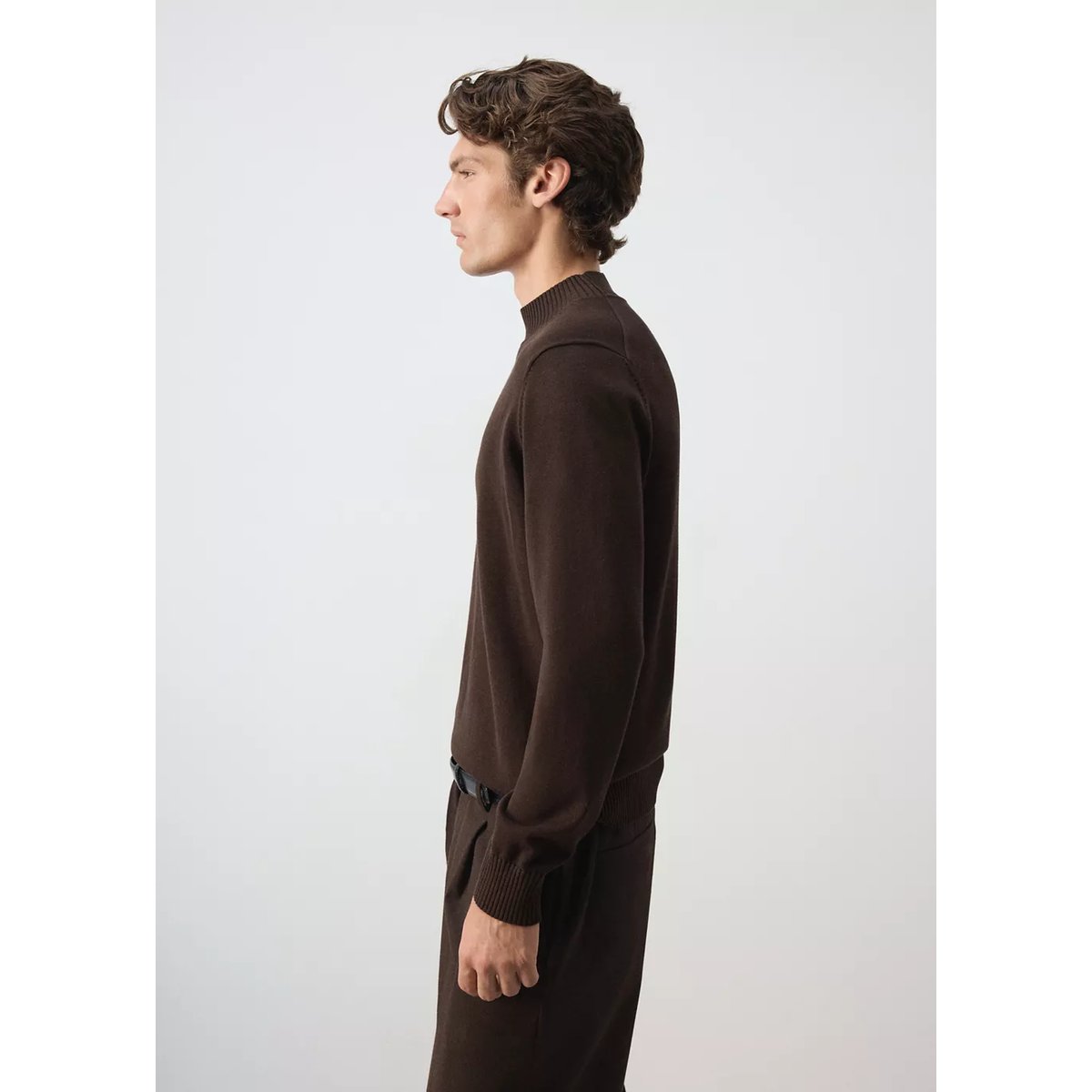 Pull en mélange de coton maille fine chocolat, MANGO MAN