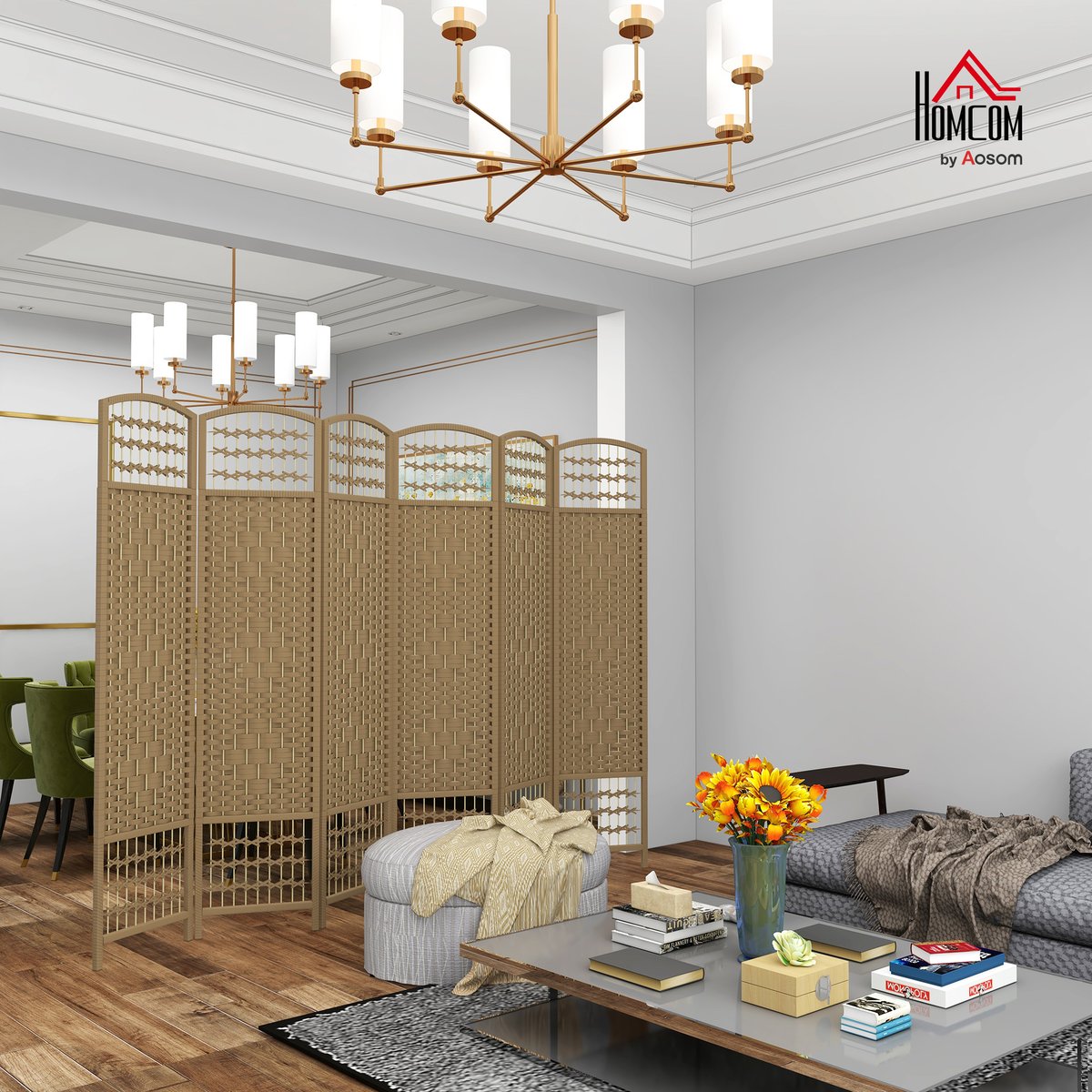 Cloison de séparation Bois Bois naturel beige, HOMCOM