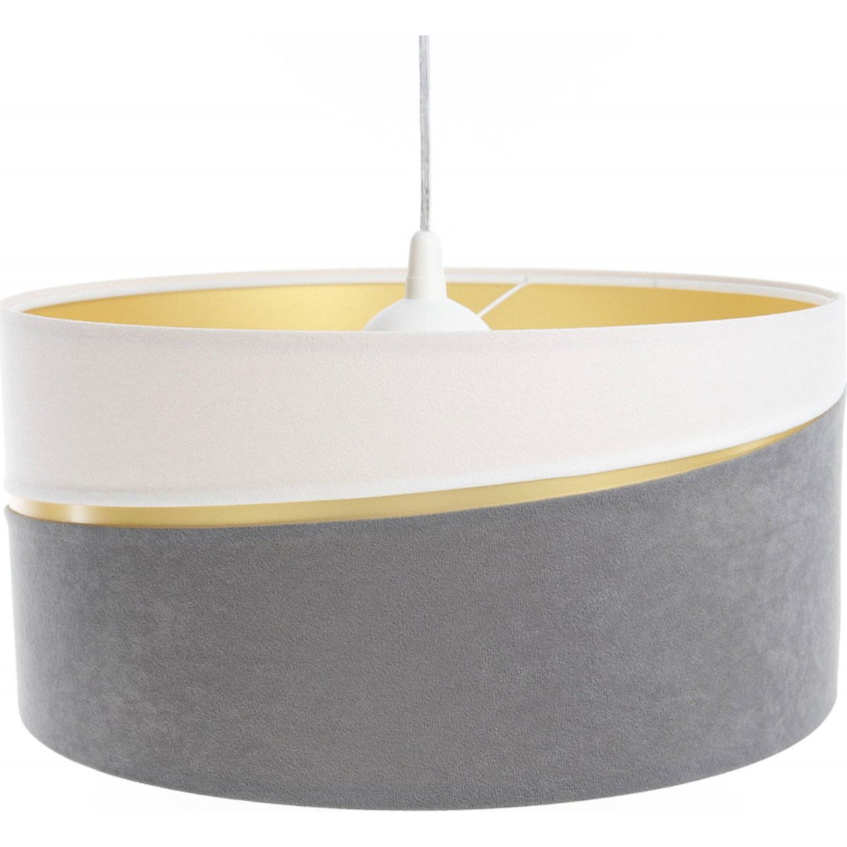 Suspension SWING fait main abat-jour en satin microfibre blanc et gris, liseret doré et intérieur doré, BPS KONCEPT