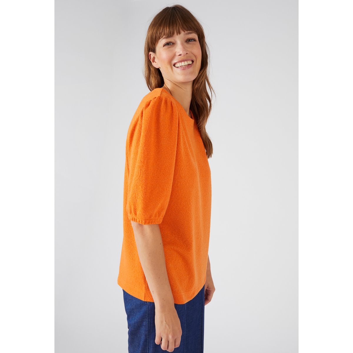 Tee-shirt en maille jacquard avec fil brillant orange vif, DAMART