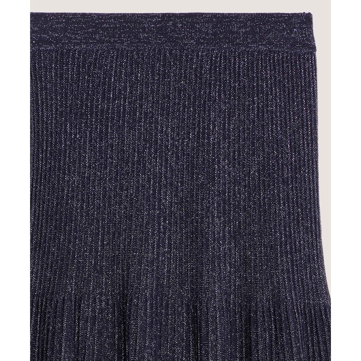 Jupe plissée longue en maille fil textile bleu marine, RODIER