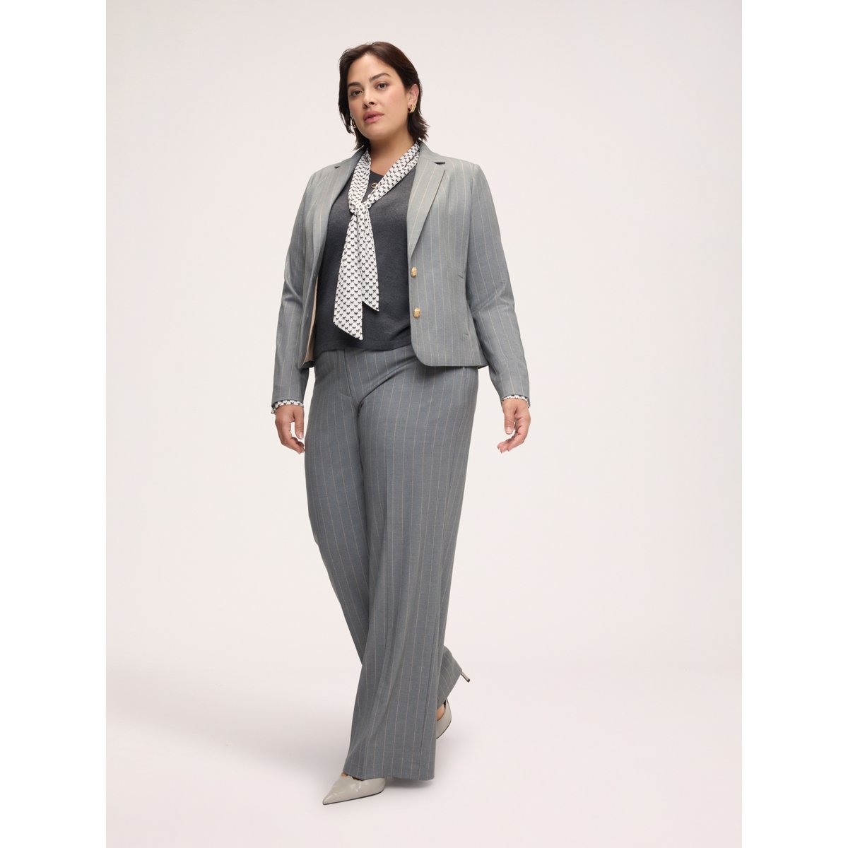 Blazer à rayures avec boutons dorés gris, FIORELLA RUBINO