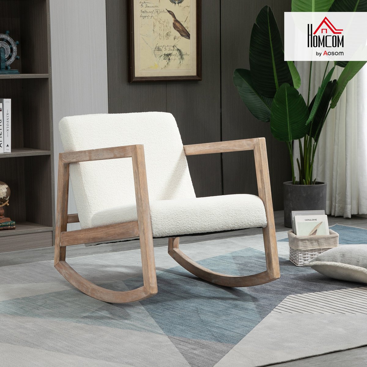 Fauteuil à bascule Polyester Crème blanc crème, HOMCOM