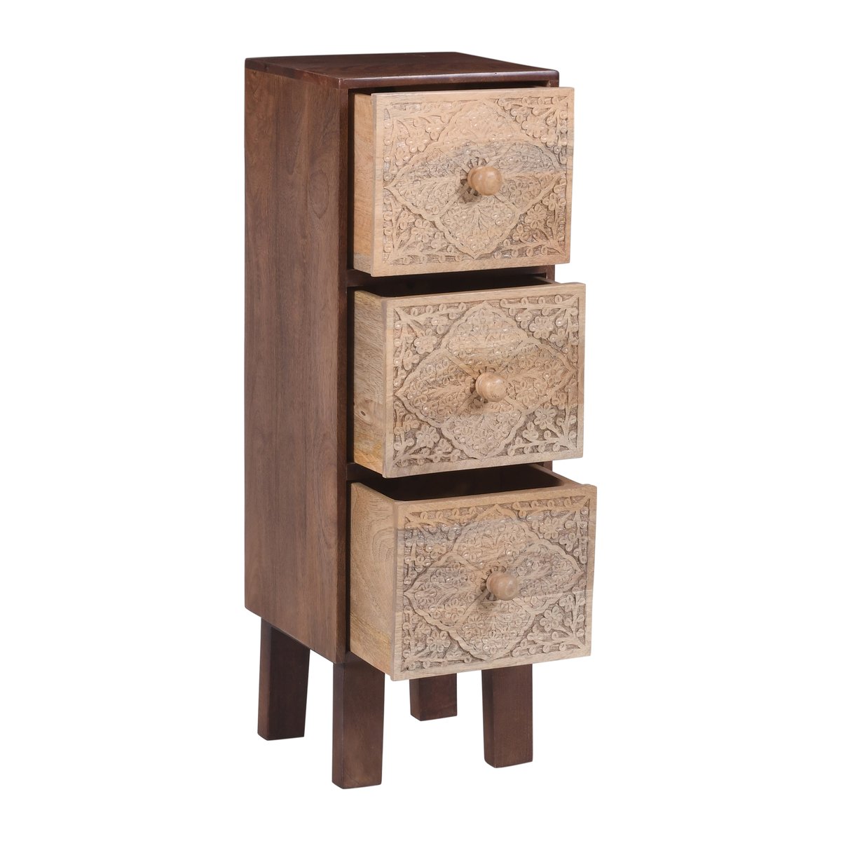 Chiffonnier 3 tiroirs, bois de manguier, MADURAI finition noyer, NORDLYS
