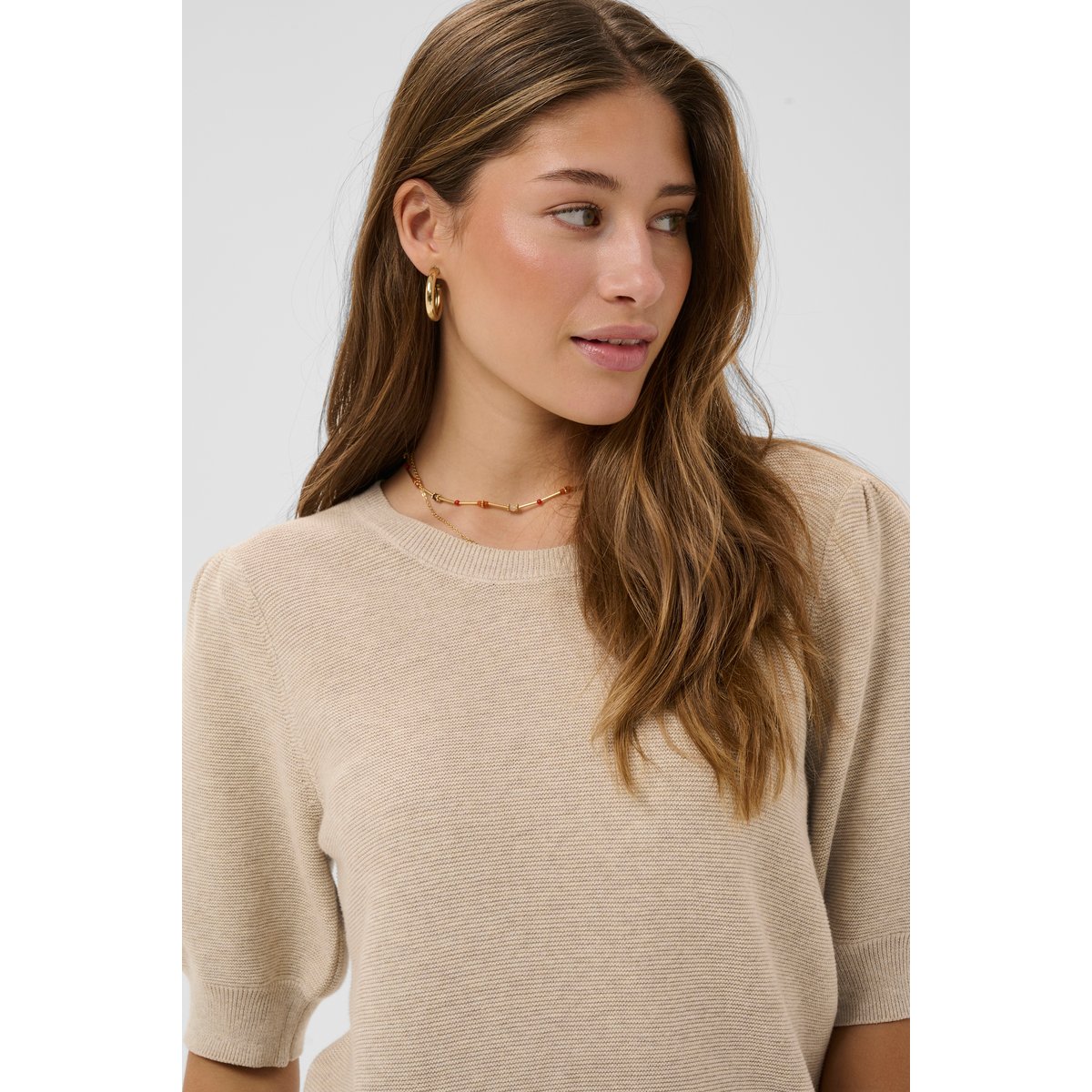 Pullover tricoté beige oat melange, CREAM