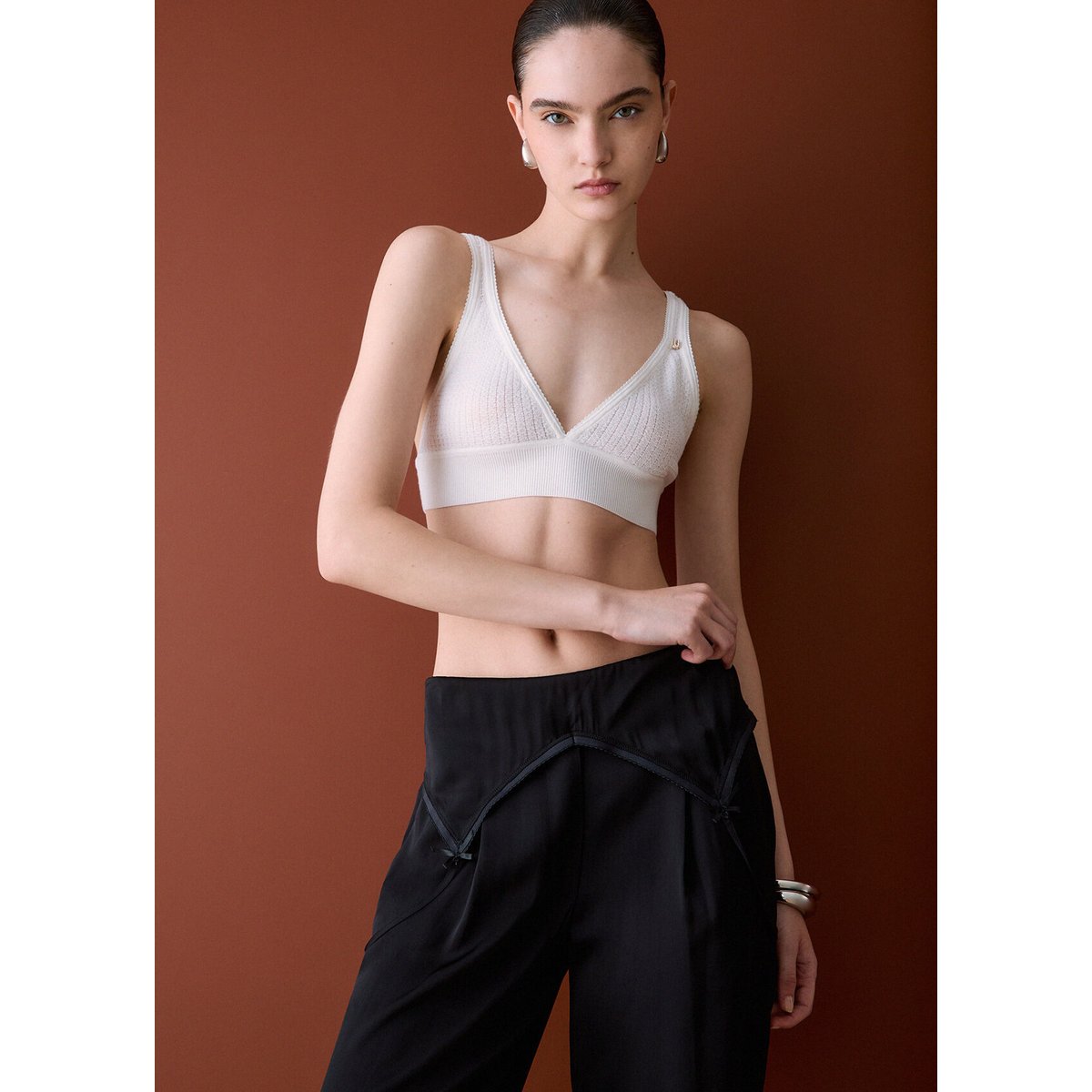 Pantalon avec détail lingerie noir, LIU JO